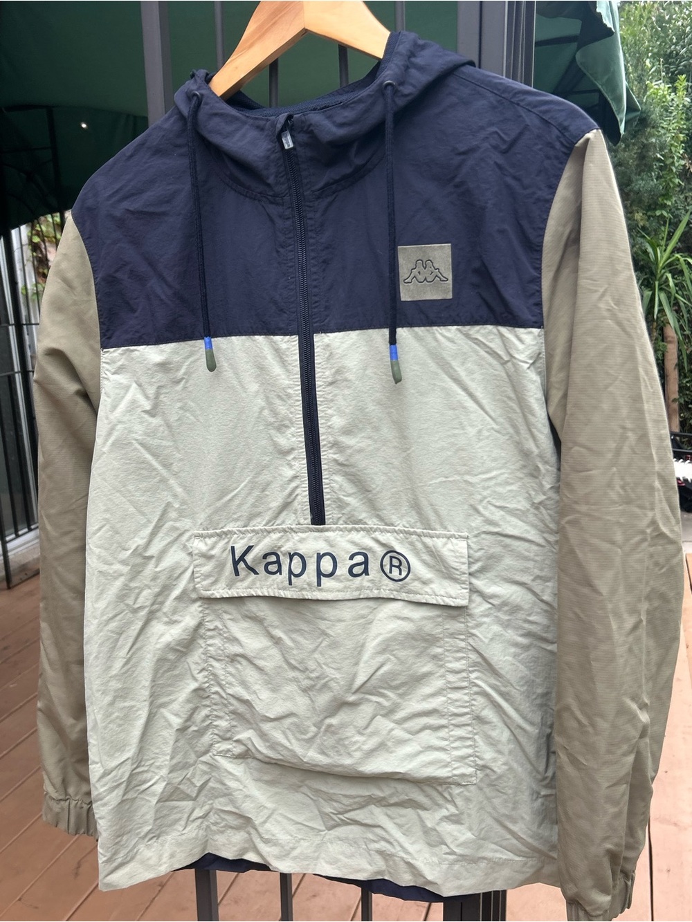 Kappa Iciamo Colorblock Anorak Windbreaker Jacket Navy Tan Green Mens Medium